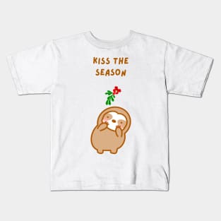 Tis the Season Christmas Mistletoe Sloth Kids T-Shirt